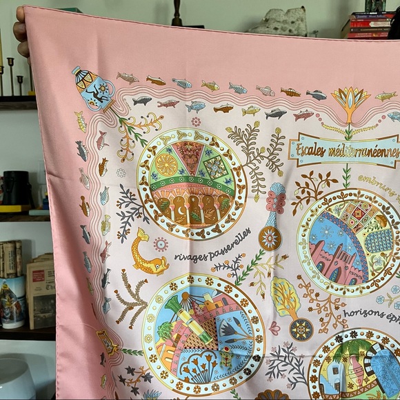 Hermes Escales Méditerranéennes Mousseline Fish Aquatic Pink Scarf Shawl - Picture 3 of 13